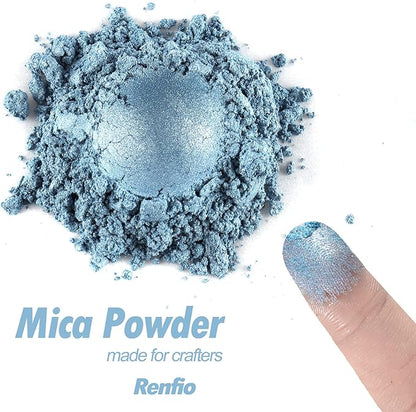 Renfio 100g Mica Powder Pigment, Metallic Natural Dye Mineral Pearl Shimmer Epoxy Resin Dye for Painting Soap Making Slime Bath Bombs 3.5 Oz - Haze Blue