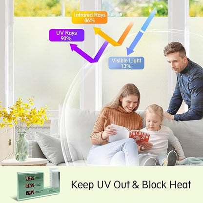Frosted Glass Window Privacy Film - UV Sun Blocking Heat Control, Static Cling Removable & Reusable for Home, Bathroom, and Office (Frosted 17.5 Inch x 6.5 Feet)