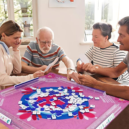 American Mahjong Set with 160 Acrylic White Tiles and 4 Transparent Holders/Pushers, Portable American Style Mahjong Game with Carrying Bag, Classic Board Games for Family Night