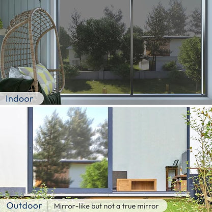 rabbitgoo Window Privacy Film One Way Window Tint for Home, Removable Reflective Heat Sun Blocking Anti UV Glass Door Covering, Mirror Tinting Film House Office, 35.4 in X 9.8 Feet, Black Silver