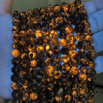 44pcs 8mm Natural Flame Yooperlite Stone Beads Round Healing Energy Power Stone Beads for Jewelry Making DIY Bracelet Necklace Earrings 15" (Flame Stone, 8mm)