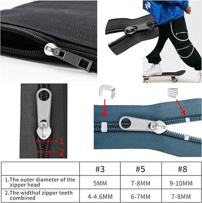 JEXZON Zipper Repair Kit (380 Pieces), #3#5#8 Zipper Slider Replacement for Clothing, Jackets, Boots, Purses, Backpacks