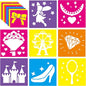 24 Pieces Stencils for Kids,Large Drawing Stencils Chalk Template,8 Inches Washable Shape Template Kit for Crafts,Painting Drawing for Kids Toddlers Preschool(Princess, 8 inch)