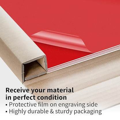 Trotec TroLase | 12"x20"x1/16", 4 Pcs | Red/White | 2 Ply | Modified Acrylic | Laser Engraving Double Color Plastic Sheet | Engraving Blanks for Laser, Saw, Guillotine | Made in USA