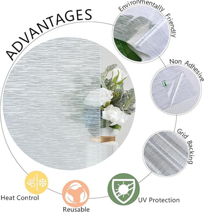 VELIMAX Frosted Window Privacy Film Non Adhesive Window Cling Removable Glass Covering Clear Water Opaque Window Film for Home Anti UV 29.5x78.7 inches