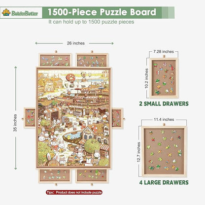 1500 Pieces Rotating Puzzle Board with 6 Drawers,34.25"x25.2" Portable Wooden Jigsaw Puzzle Table with Lazy Susan Spinning Cover