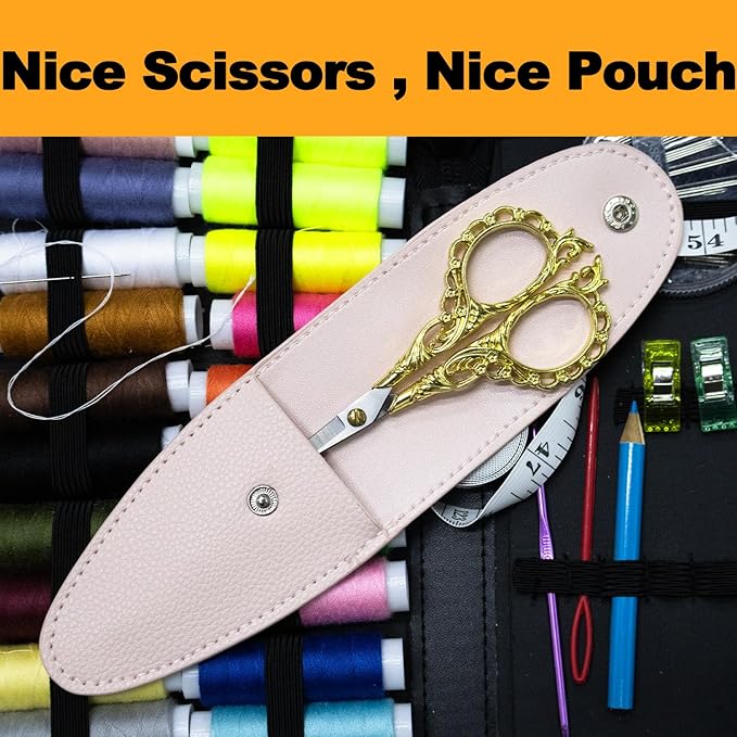4.7 INCH Mini Stainless Steel Embroidery Scissors, Sharp Pointed Tip, Travel Scissors With Cover, Gold