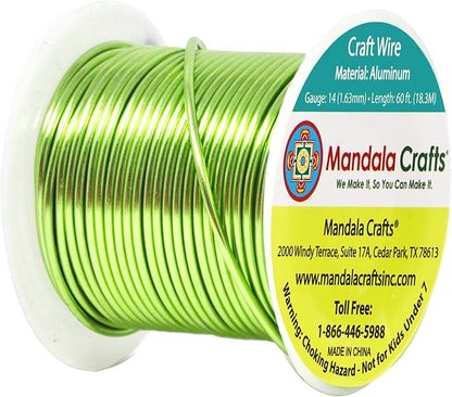 Mandala Crafts 14 Gauge Anodized Aluminum Craft Wire for Jewelry Making - 60 FT Colored Flexible Lime Green Wire - Bendable for Bonsai Armature Crafting Sculpting