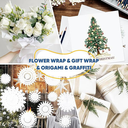 Art Paper Roll for Crafts, Drawing & Painting, 17.75"x1200" (100') White Gift Wrapping Craft Kraft Bulletin Board Poster Banner Coloring Paper, Kids Art Supplies, Wedding Floral Supplies 80GSM 55LB