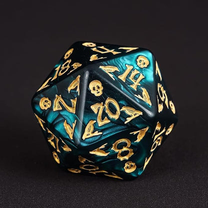 7-Die DND Dice Set Halloween Pattern Polyhedral Die Set with Leather Bag, Skull Dice D&D Die for RPG Table Games (Halloween Pattern-Green)