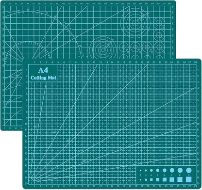 Cutting Mat 9"x12" Self Healing Cutting Mat Size Double Sided 5-Ply Rotary Sewing mat for Crafts Fabric Quilting Hobby Art Clay Precision Scrapbooking Project, A4, Green 2PCS