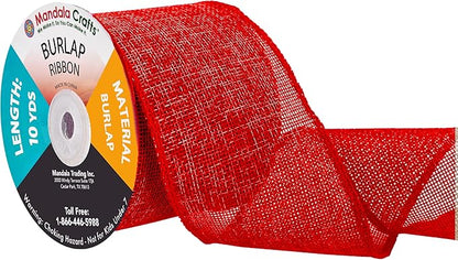 Mandala Crafts Red Burlap Ribbon 3 Inches Wide Jute Ribbons for Crafts - 20 Yds Roll Rustic Burlap Wrap Trim Ribbons for Wreaths Bows Wedding Party Decoration