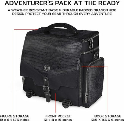 ENHANCE Collector's Edition RPG Adventurer's DND Bag - Dragon Hide Exterior Travel RPG Bag with Tabletop Miniatures Storage Vault, Mat Holder, DND Dice & Token Pockets, Fits 4-8 Books (Dragon Black)