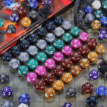 CiaraQ DND Polyhedral Dice (100pcs) with A Dice Bag Compatible with Dungeons and Dragons DND RPG MTG Role Playing Table Games (D12 dice, 10 colors-100 pcs)