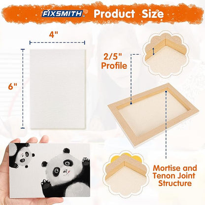 FIXSMITH Mini Stretched Canvas for Painting - 24 Pack 4 x 6 Inch, 2/5” Profile Small Canvases, 100% Cotton Little Blank Canvas, Home Decor Project, Art Supplies for Acrylic Oil Painting