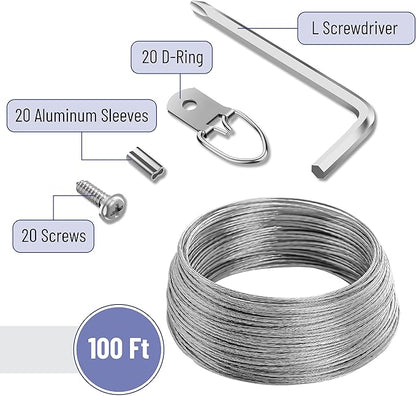 Mr. Pen- Picture Hanging Wire Kit, 100Ft Picture Wire Hanging, D Rings Picture Hanging, Picture Frame Hanging Kit, Picture Frame Wire, Wall Hanging Kit, Wire for Hanging Pictures, Painting Hanging Kit