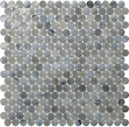 Mixed Gray Penny Round Mosaic Glass Tile – Sample Swatch- 4"x5" - Luxurious Design for Bathroom Walls, Kitchen Backsplash, Shower Walls - Elegant Wall Decor - NOT Peel and Stick Tile