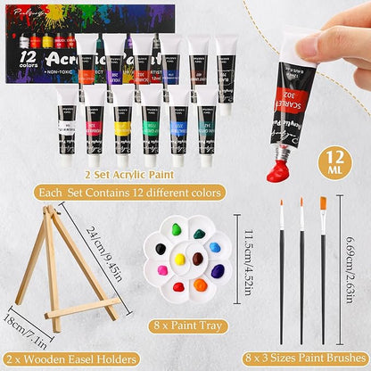 Cholemy 36 Pcs Paint and Sip Kit for Adults 8''x10'' Pre Drawn Canvas for Painting DIY Afro Acrylic Painting Kit Wood Easel Brushes Date Night Bulk for Christmas Party Gifts(Sunshine Lady)