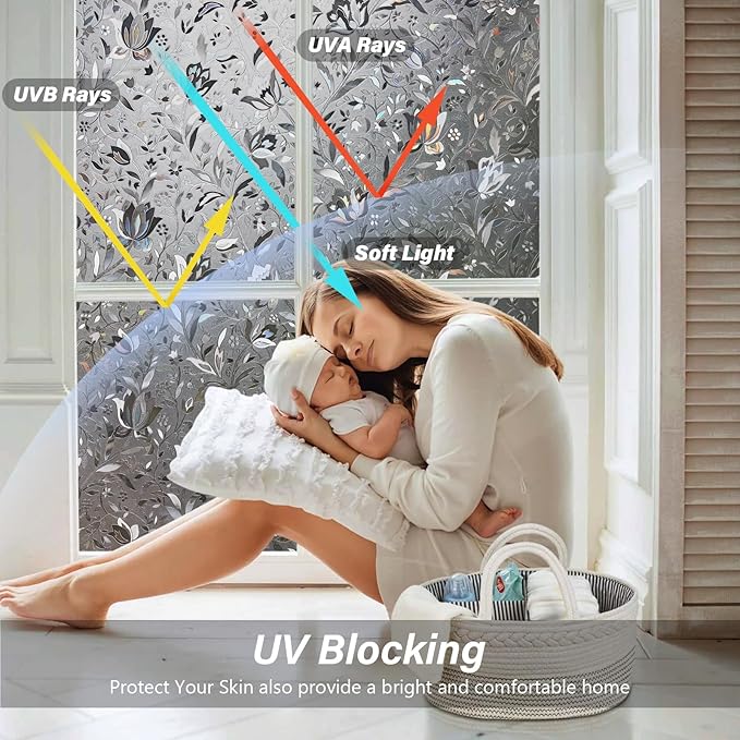 LEMON CLOUD Window Film, Decorative Window Privacy Film, Window Film Privacy Static Cling Frosted, Anti-UV Sun Blocker Heat Control for Home(Grayish Black, 17.5 x 157.4 inches)