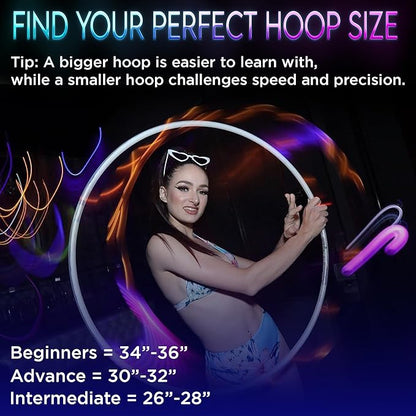UltraHoop Remote LED Hoop - Wireless Control 60 Color Changing LED Lights w/ 300+ Modes & Patterns - Rechargeable Battery, HDPE Collapsible, Advanced to Beginner Hoola Hoops - 36” x 3/4" OD - UltraPoi