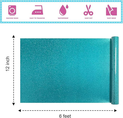 Agate Green Glitter HTV Heat Transfer Vinyl 12" x6FT Glitter Vinyl for T Shirts Easy to Cut and Weed Compatible with All Cutter Machines HTV Vinyl Iron on for Cricut (Agate Green, 12“x6FT)