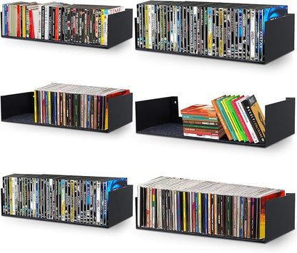 U Shape Floating Shelves Wall Mount Metal Bookshelf CD DVD Storage Display Shelves, Black Set of 6
