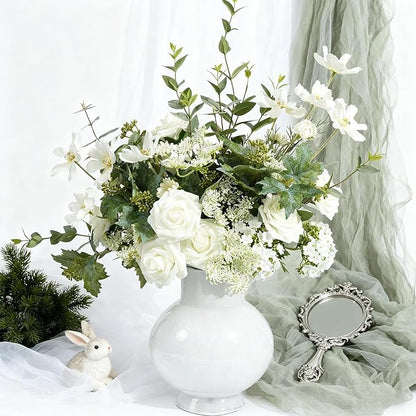 Artificial Flowers Foam Fake Roses 25pcs White Roses with Stems for Home Decor DIY Wedding Bouquets Party Bridal Shower Centerpieces Faux Flower Arrangements Tables Decorations