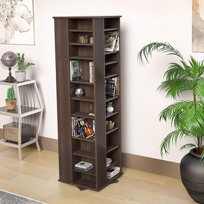 Prepac 4 Revolving Display Cabinet Media Storage, Large Four-Sided Spinning Tower, Espresso