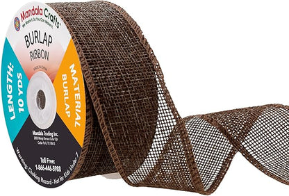 Mandala Crafts Brown Burlap Ribbon 1.5 Inches Wide Jute Ribbons for Crafts - 20 Yds Roll Rustic Burlap Wrap Trim Ribbons for Wreaths Bows Wedding Party Decoration