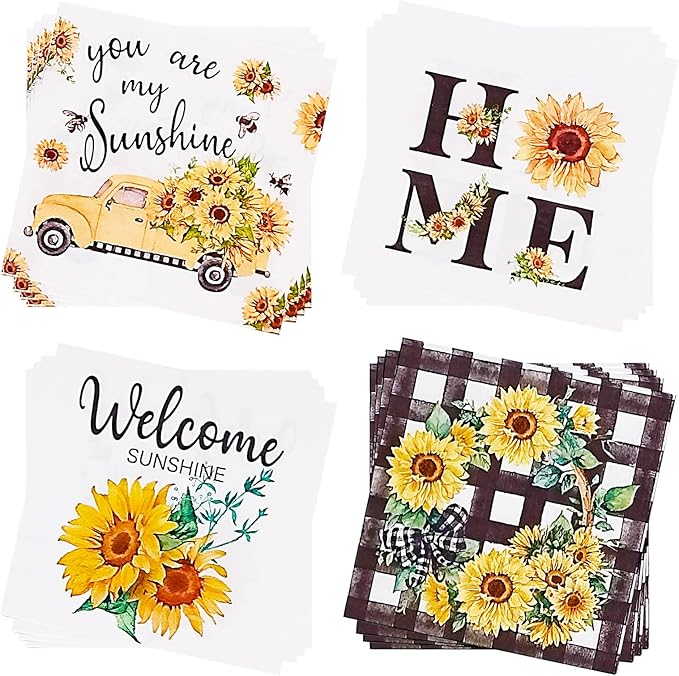 Cocktail Napkins 80 Pack 2 Ply Floral Beverage Luncheon Dinner Paper Napkins Flower Print Disposable Napkins for Wedding Thanksgiving Anniversary Celebrations, 5X5 Inches Folded