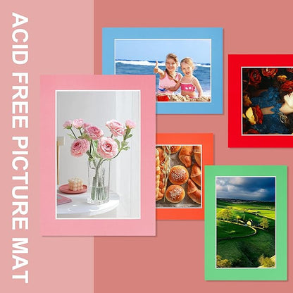 HOTUO 10 Pack 5x7 Mixed Colors Picture Mats, 4 Ply Thickness Frame Mattes for 4x6 Photo, Photo Mat with Core Bevel Cut, for Frames/Artwork/Print/Picture