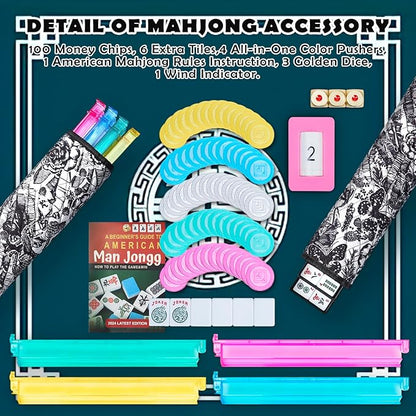 NEW American Mahjong Game Set,166 Premium White Tiles with Portable Metal Dices，4 All-in-One Racks with Pushers, Mah-Jong Games Sets, Ma Jong Tile Game FASHION