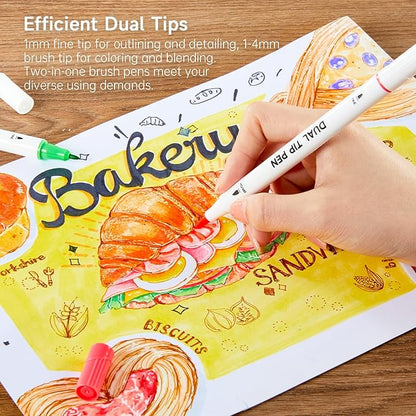 Shuttle Art Dual Tip Brush Pens, 70 Colors, Fine and Brush Dual Tip Markers Set, Portable Storage Case, Ideal for Calligraphy, Coloring, Doodling, Writing