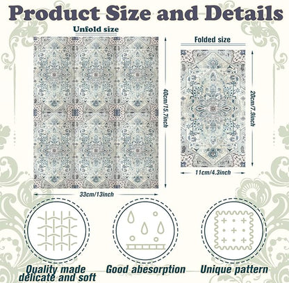 Yeaqee 100 Pcs Vintage Boho Napkins Paper Guest Towels 2 Ply Decoupage Napkins Disposable Decorative Hand Towel for Bathroom Kitchen Fall Wedding Party Dinner(Blue and Grey)