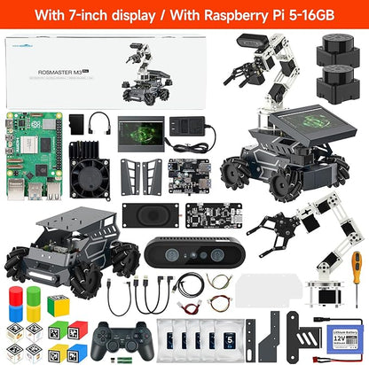 Yahboom Raspberry Pi 5 16GB RAM with ROS2 Robot Kit,6DOF Robotic Arm,7-inch Display,Supports Large Language Models,Ubuntu 22.04. AI Vision Materials