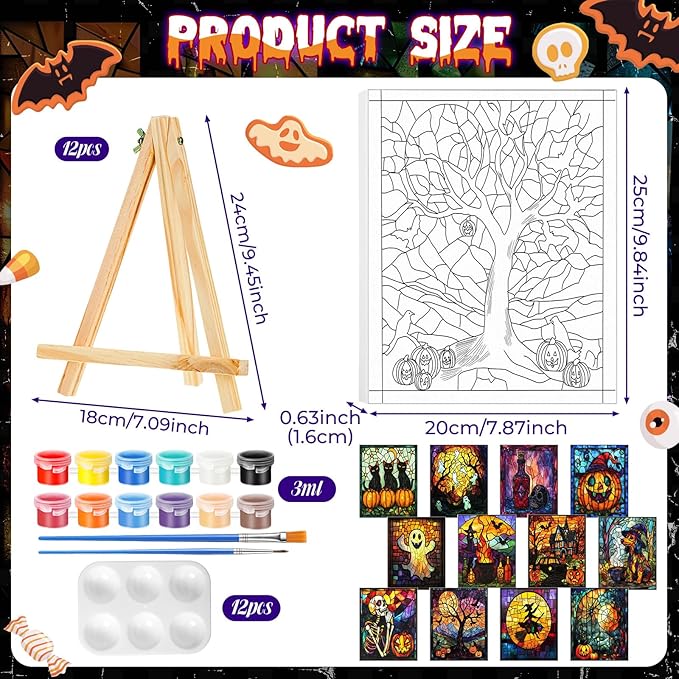 Zhanmai 12 Pack Pre Drawn Canvas for Painting Sip and Paint Kit 8" x 10" Paint Party Set Canvas Painting Pre Printed Canvases for Party Favor DIY Virtual Adult's Date Night (Vivid Ghost)