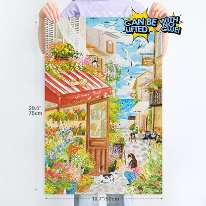 MOMIBOOK Jigsaw Puzzles 1000 Pieces Puzzle for Adults of Sea Breeze Florist, Painting Image Seaside Flower Shop Difficult Challenging Hard Impossible Puzzle Unique Christmas Birthday Gifts