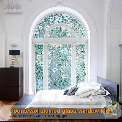 Window Privacy Film Stain Glass Window Film Rainbow Window Film Window clings Non-Adhesive Reusable Decorative for Room (Daisy Rainbow, 35.4 x 78.7 in)