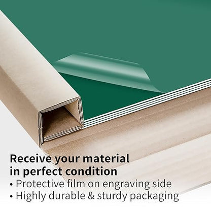 Trotec TroLase | 12"x24"x1/16", 4 Pcs | Dark Green/White | 2 Ply | Modified Acrylic | Laser Engraving Double Color Plastic Sheet | Engraving Blanks for Laser, Saw, Guillotine | Made in USA