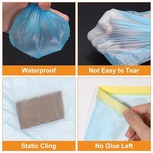 uxcell Pre-Taped Masking Film, 1.8ft x 66ft Plastic Paint Drop Cloth with Medium-Tack Painters Tape for Painting Spraying Protection Blue Film 6Pcs