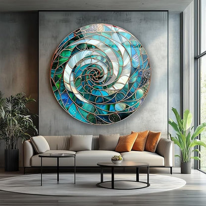My Photostation.com 10''(25cm) Diameter Aqua Spiral Harmony Round Glass Wall Art Tempered Glass Printing Wall Decor Large Wall Art Wall Hangings