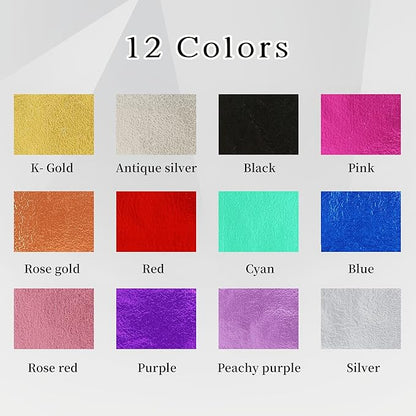 KINNO Gold Leaf Sheets 12 Colors 120 Sheets for DIY Art Decoration, Nails, Handicrafts, Bronzing, Furniture, Painting, Resin, 3.15 by 3.35 Inches