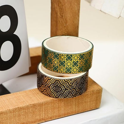 12 Rolls Charming Washi Tape Set Gold Silver Foil Detailing Arts Adhesive Tapes Basic Patterns Decorative Masking Tape Sets for Craft, Kids, Scrapbook, DIY, Gift Wrapping (Golden Galaxy)