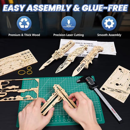 3D Wooden Puzzle for Adults: 3-in-1 DIY Wooden Puzzles Knife Kit - 134 Pcs Brain Teaser Mechanical Model Building Toy for Adult Hobby - Wooden Craft Art Unique Gift Idea for Teens Men