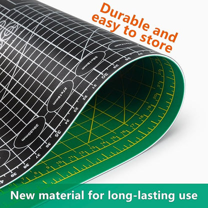 Worklion Self Healing Craft Mat: 18"x12" Rotary Cutting Mat for Sewing,Quilting,Leather,Craft,Fabric,Model,Art,Clay,5-layer 2-sided Cutting Mat, green and black