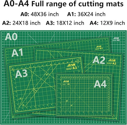 ArtAt Self Healing Cutting Mat: 18″x 24″ Green Double Sided, Non-Slip 5 Layers PVC Durable A2 Sewing Craft Mat for Rotary Cutter, Use for Quilting, Scrapbooking and Craft & Art Projects…