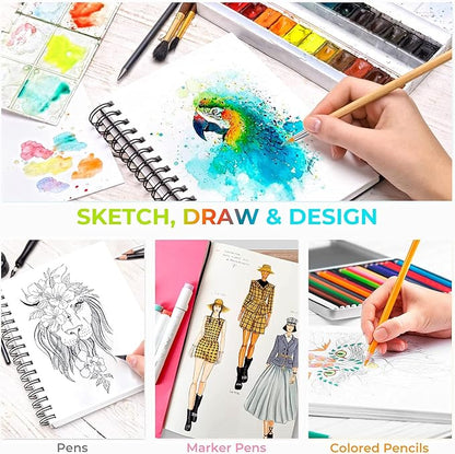 Mix Media Pad, Ohuhu Mixed Media Art Sketchbook, 120 LB/200 GSM Heavyweight Papers, 62 Sheets/124 Pages, Spiral Bound Mixed Media Paper Pad for Christmas Gift (8.5x6 in)