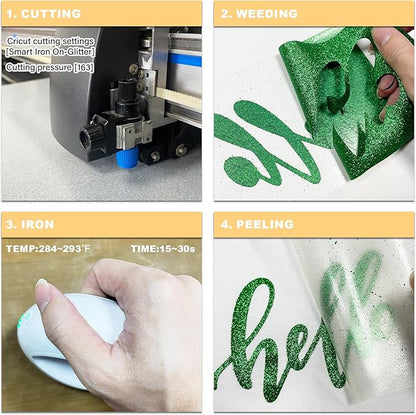 Glitter HTV Heat Transfer Vinyl Rolls- 10" x 8ft. Glitter HTV for Shirts. Iron on Vinyl and Heat Transfer Vinyl for All Cutters Machines. Easy to Cut & Weed Heat Vinyl Designs (Grass Green)