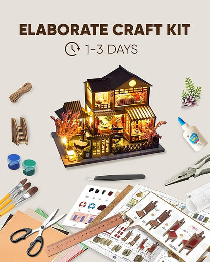 DIY Miniature House Kit, Mini House Kit for Beginners, DIY Dollhouse Kit for Adults to Build, Model Building Craft Diorama Kit, Ideal Gifts for Birthday, Christmas(Japanese Garden House)