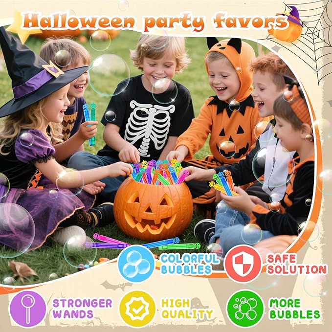 400 Piece Halloween Party Favor Bubbles, Halloween Bubble Wands Bulk for Kids Party Favor Supplies, Trick or Treat Goodie Bags, School Classroom Game Rewards, Halloween Miniatures